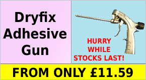 Dryfix drywall adhesive offer. Only £4.75 per tube when you buy 12 and a FREE gun!