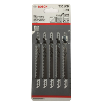 JIGSAW BLADES T301CD PACK=5 BOSCH 2608637590 FOR WOOD JIGSAW BLADES T301CD PACK=5 BOSCH 2608637590 FOR WOOD