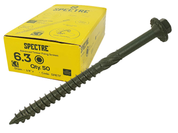 Spectre Advanced Timber Fixing Screws (Box 50) 6.3mm Dia Spectre Advanced Timber Fixing Screws (Box 50) 6.3mm Dia