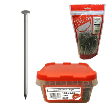 TIMTUB BRW150T TUB=2.5KG NAILS BRIGHT ROUND WIRE 150 X 6.00 TIMTUB BRW150T TUB=2.5KG NAILS BRIGHT ROUND WIRE 150 X 6.00