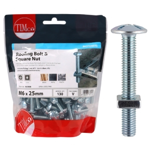 TIMBAG 0625RBB BAG=130 M6 X 25 ROOFING BOLTS & NUTS ZC TIMBAG 0625RBB BAG=130 M6 X 25 ROOFING BOLTS & NUTS ZC