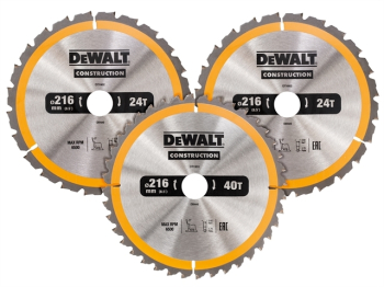 DT1962 Construction Circular S aw Blade 3 Pack 216 x 30mm 2 x
