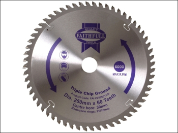 TCT Circular Saw Blade Triple Chip Ground 250 x 30mm x 60T N TCT Circular Saw Blade Triple Chip Ground 250 x 30mm x 60T N