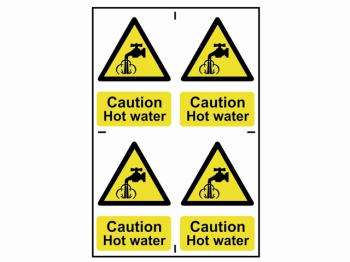 Caution Hot Water - 4 PVC Signs 100 x 100mm