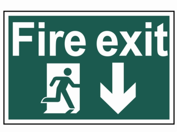 Fire Exit Running Man Arrow Down - PVC 300 x 200mm