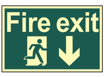 Fire Exit Running Man Arrow Do wn - Photoluminescent 300 x 20