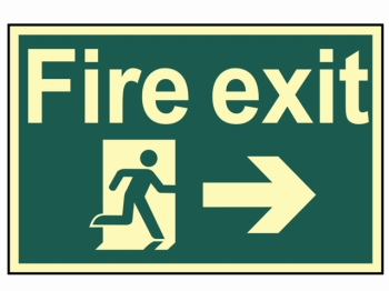 Fire Exit Running Man Arrow Ri ght - Photoluminescent 300 x 2