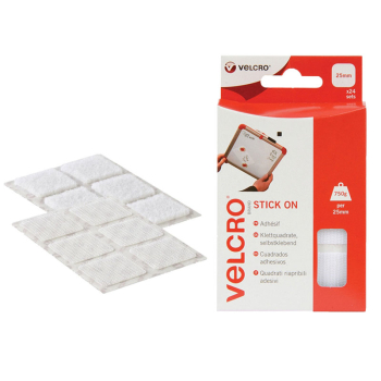 VELCRO Brand Stick On Squares 25mm White (Pack 24)